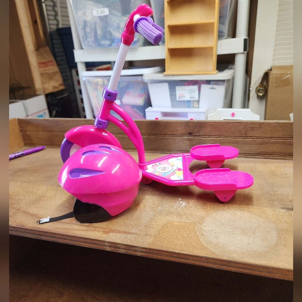 18in doll Pink and Purple Kids Scooter with Helmet